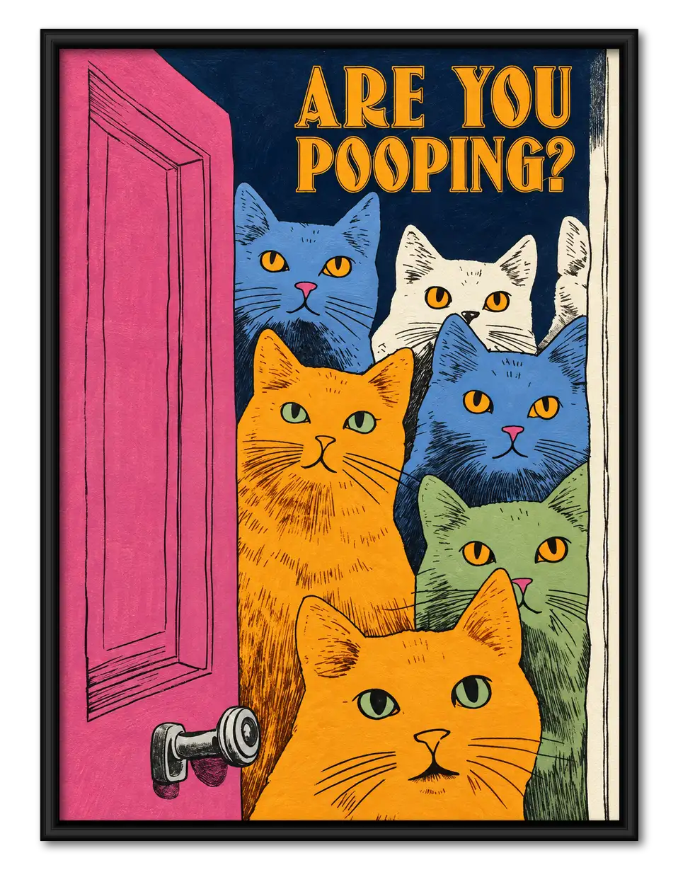 Are You Pooping Curious Cats Bathroom Wall Art 1