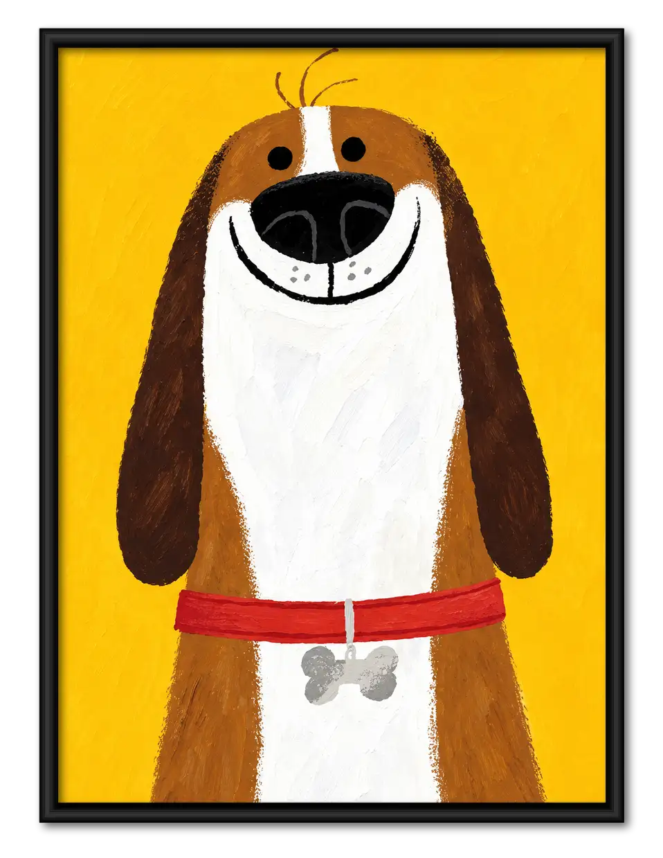 Big Smiling Dog on Sunny Yellow Wall Art 1