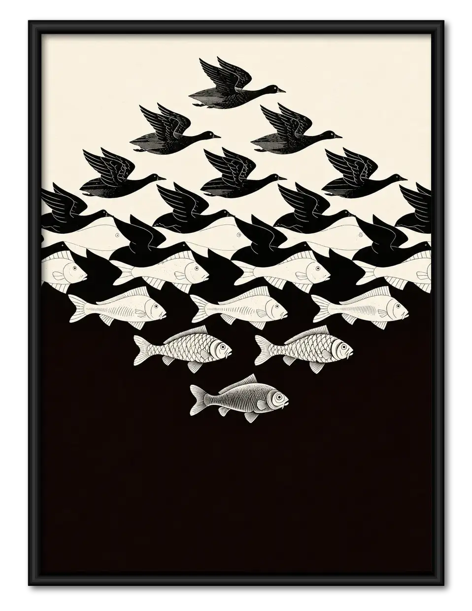 Black Birds and Silver Fish Optical Wall Art 1