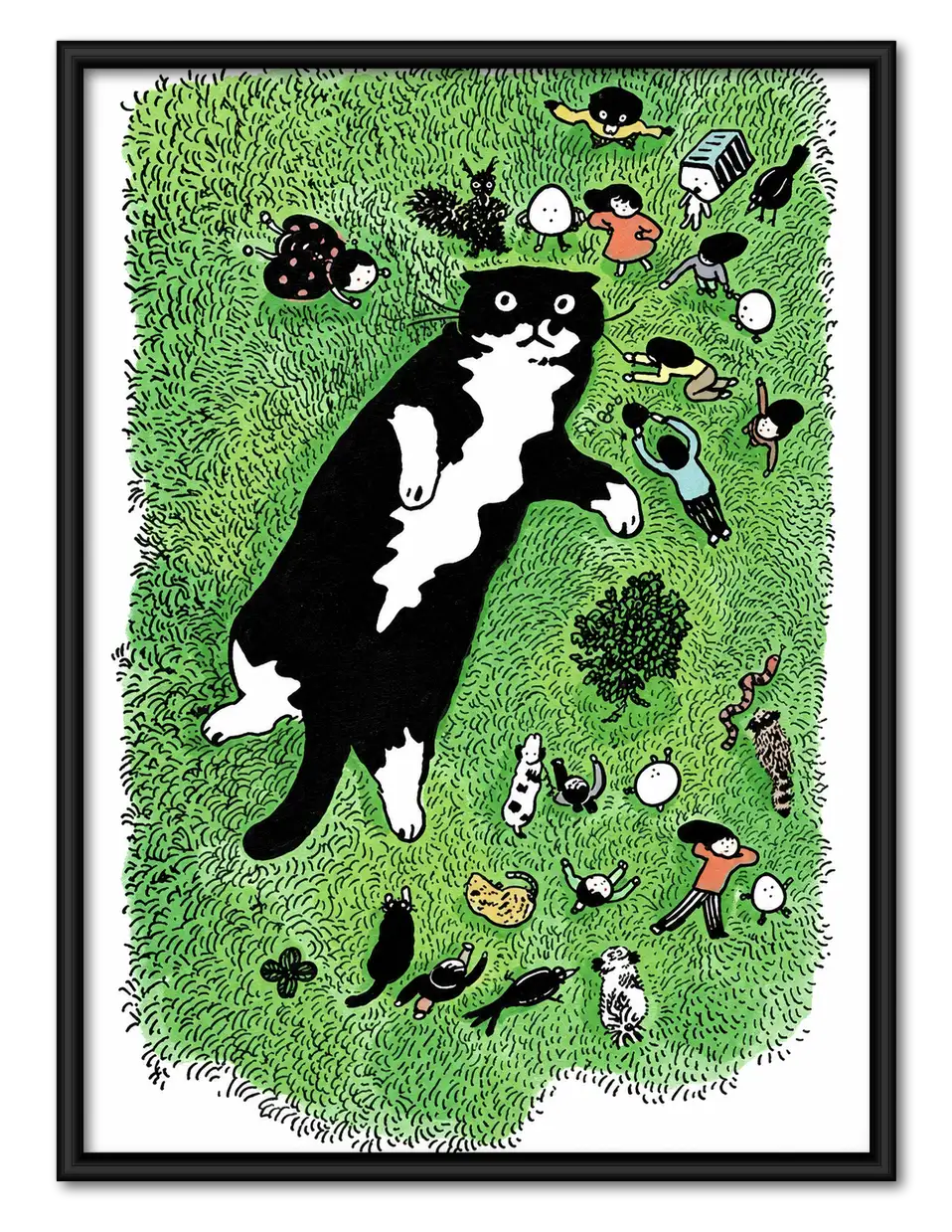 Black Cat Exploring a Busy Green Garden Wall Art 1