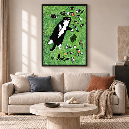 Black Cat Exploring a Busy Green Garden Wall Art 2