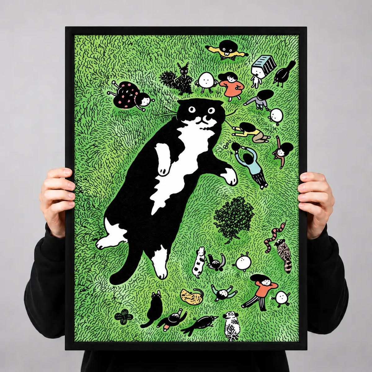 Black Cat Exploring a Busy Green Garden Wall Art 3