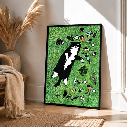 Black Cat Exploring a Busy Green Garden Wall Art 4