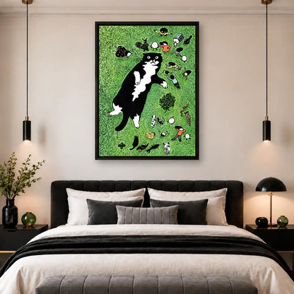 Black Cat Exploring a Busy Green Garden Wall Art 5