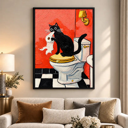 Black Cat Hugging White Cat on Toilet Wall Art 6