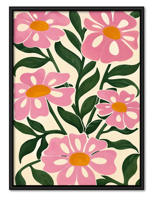 Bold Pink Daisy Garden Pattern Wall Art