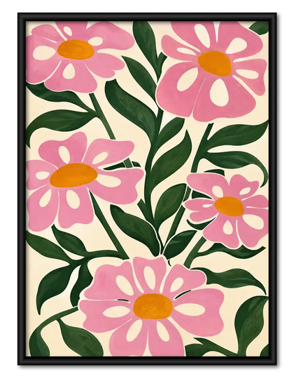 Bold Pink Daisy Garden Pattern Wall Art