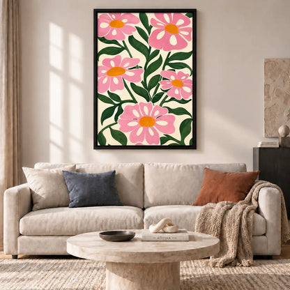 Bold Pink Daisy Garden Pattern Wall Art 2