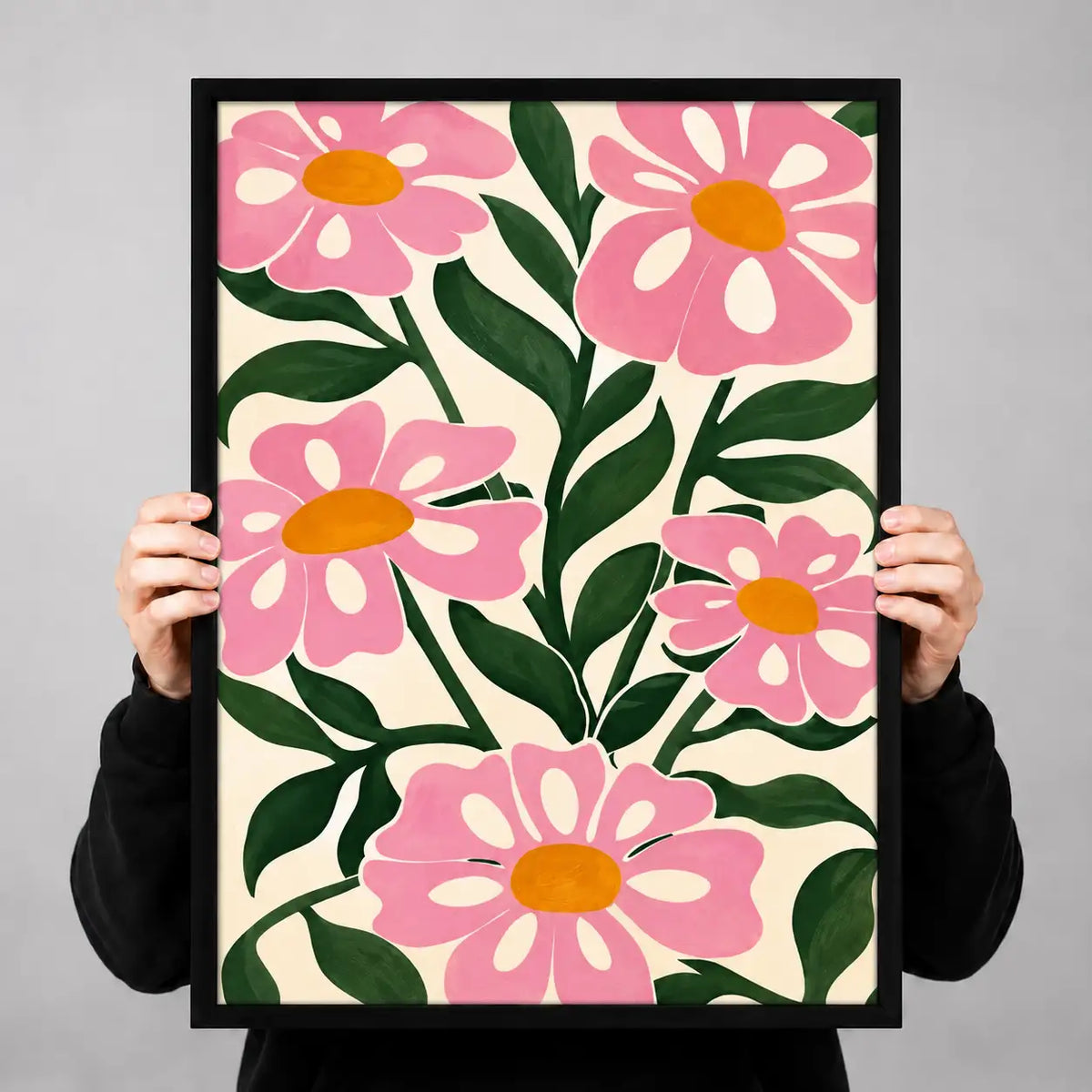 Bold Pink Daisy Garden Pattern Wall Art 3