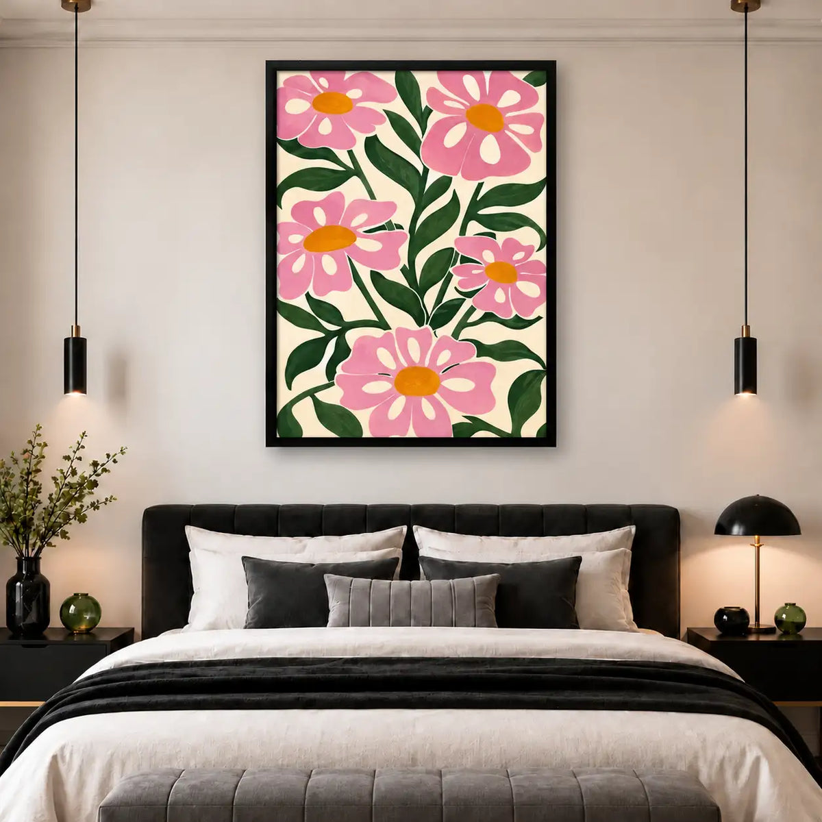 Bold Pink Daisy Garden Pattern Wall Art 5