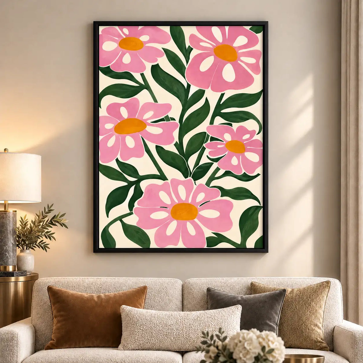 Bold Pink Daisy Garden Pattern Wall Art 6