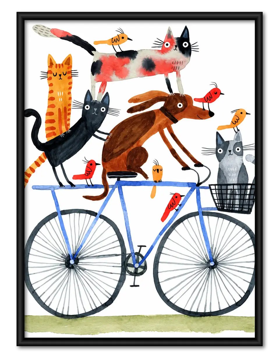 Cats and Dogs Riding a Blue Bicycle Wall Art 1