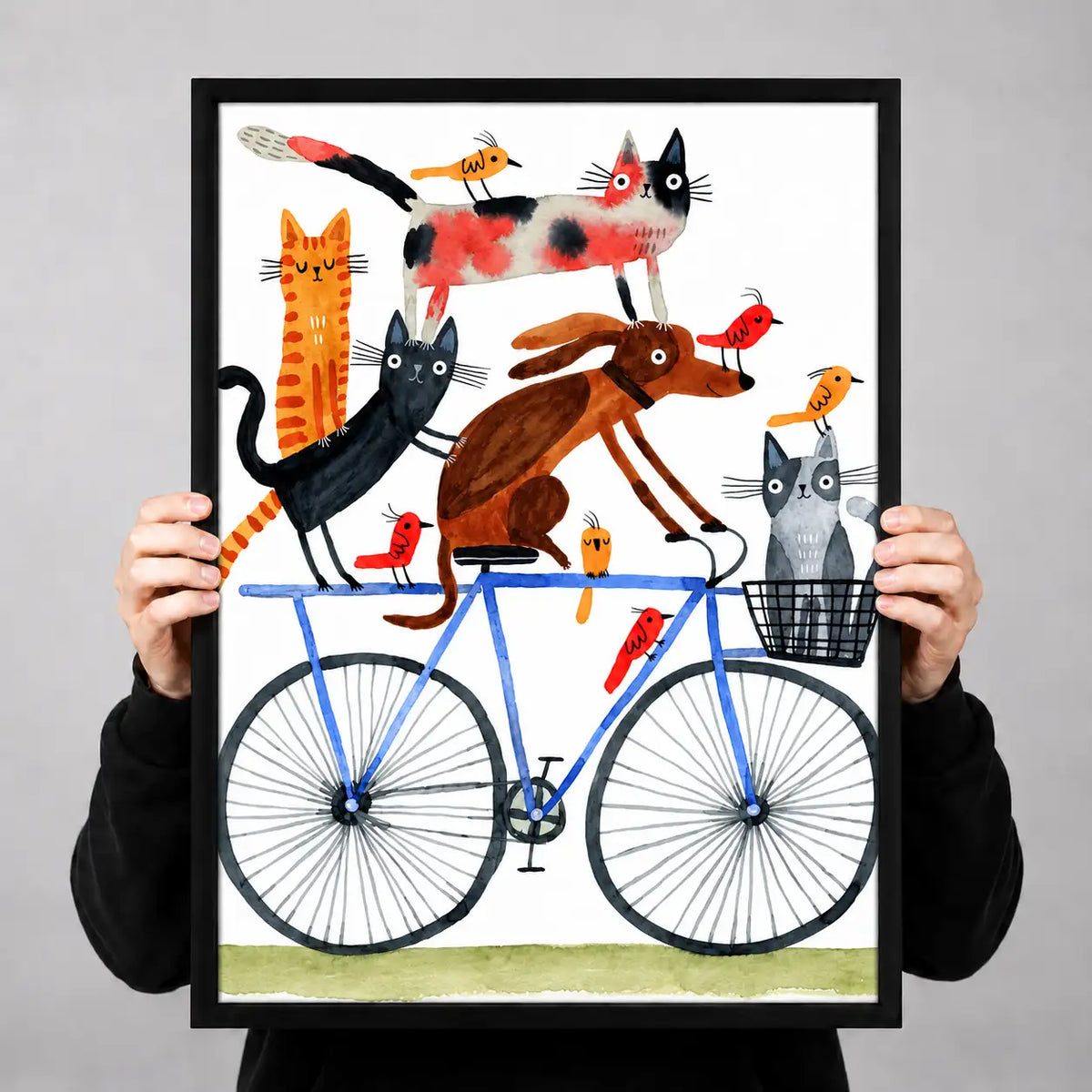 Cats and Dogs Riding a Blue Bicycle Wall Art 3