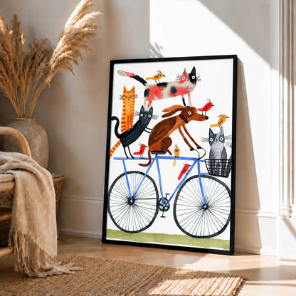 Cats and Dogs Riding a Blue Bicycle Wall Art 4