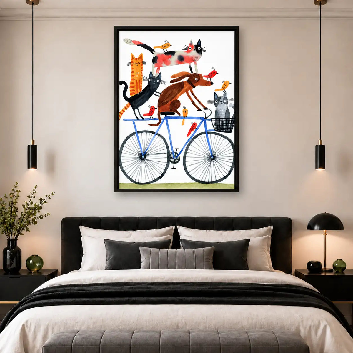 Cats and Dogs Riding a Blue Bicycle Wall Art 5