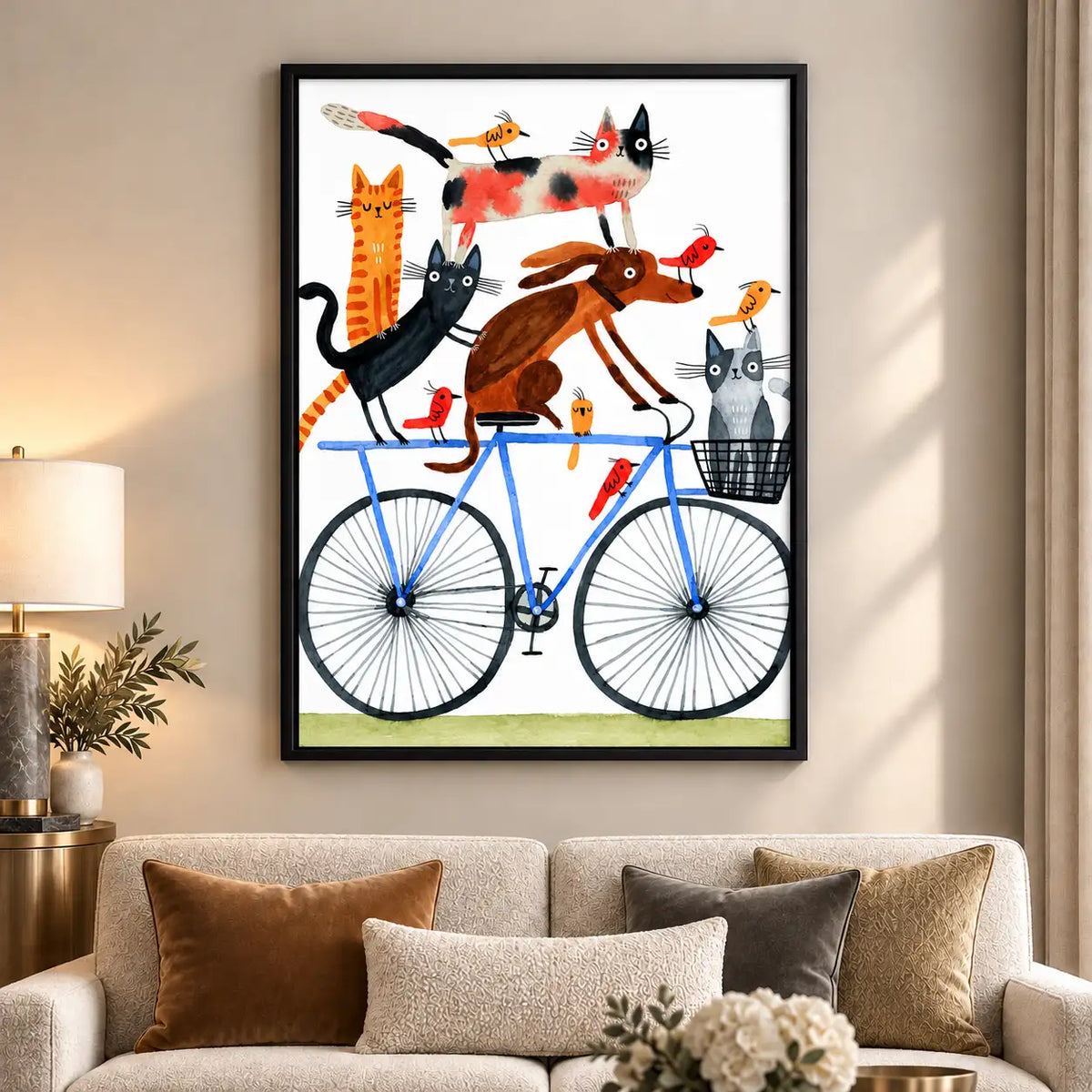 Cats and Dogs Riding a Blue Bicycle Wall Art 6