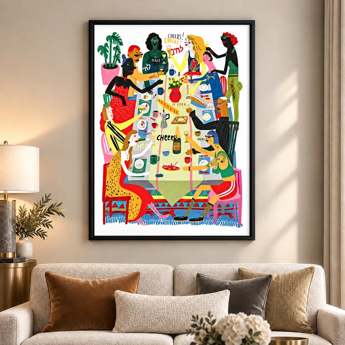 Cheers Dogs Around a Colorful Dinner Table Wall Art 6