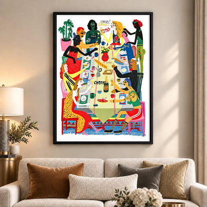 Cheers Dogs Around a Colorful Dinner Table Wall Art 6