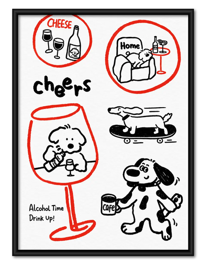 Cheers Dogs Drinks and Snacks Doodle Wall Art
