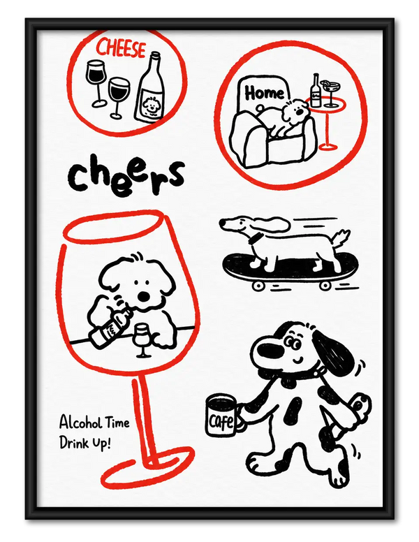Cheers Dogs Drinks and Snacks Doodle Wall Art