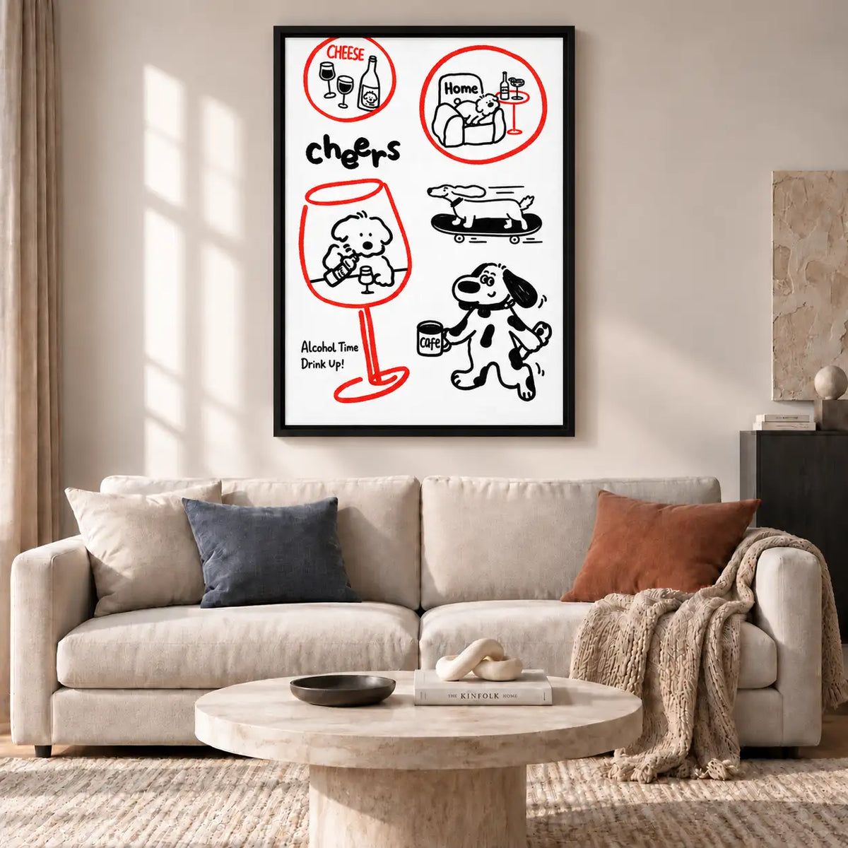 Cheers Dogs Drinks and Snacks Doodle Wall Art 2