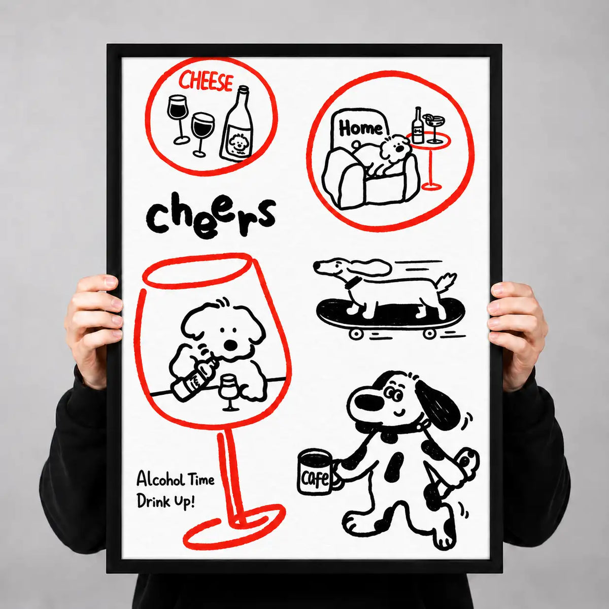 Cheers Dogs Drinks and Snacks Doodle Wall Art 3