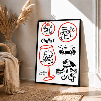 Cheers Dogs Drinks and Snacks Doodle Wall Art 4