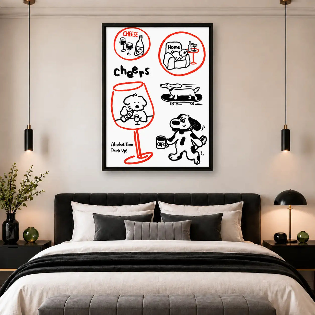 Cheers Dogs Drinks and Snacks Doodle Wall Art 5