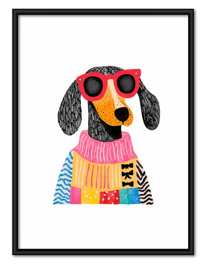 Colorful Cool Dog in Sunglasses Portrait Wall Art 1