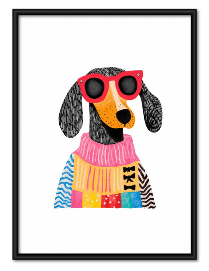 Colorful Cool Dog in Sunglasses Portrait Wall Art