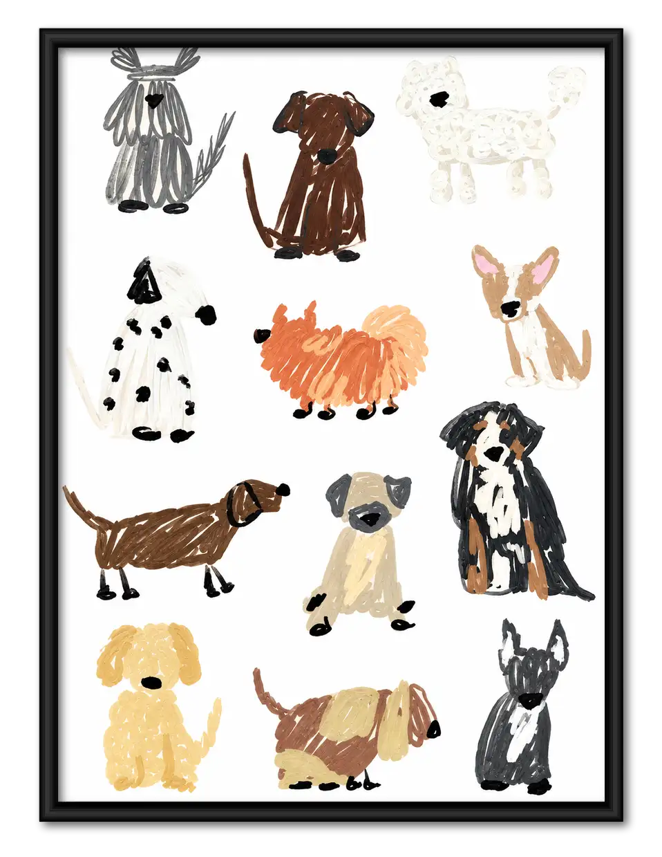 Colorful Hand-Painted Dog Breeds Pattern Wall Art 1