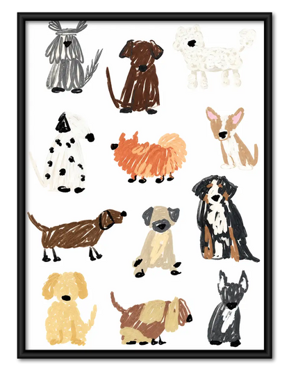 Colorful Hand-Painted Dog Breeds Pattern Wall Art 1