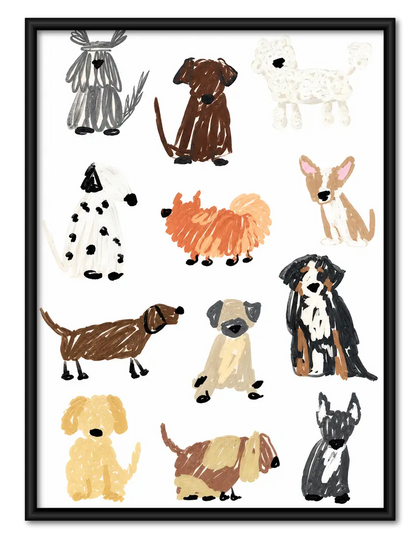 Colorful Hand-Painted Dog Breeds Pattern Wall Art