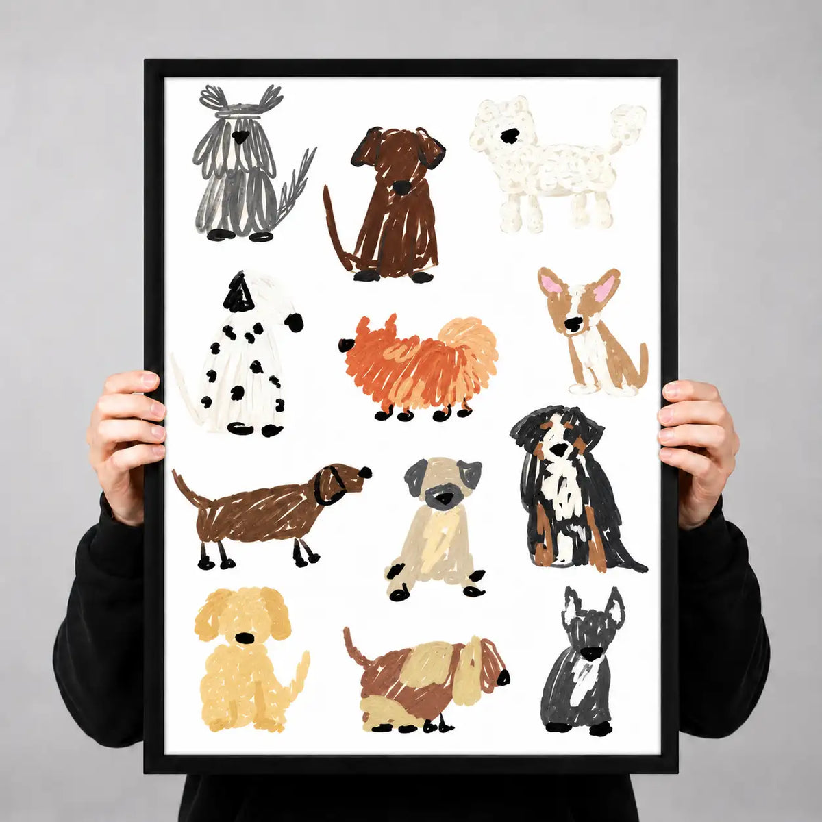 Colorful Hand-Painted Dog Breeds Pattern Wall Art 3