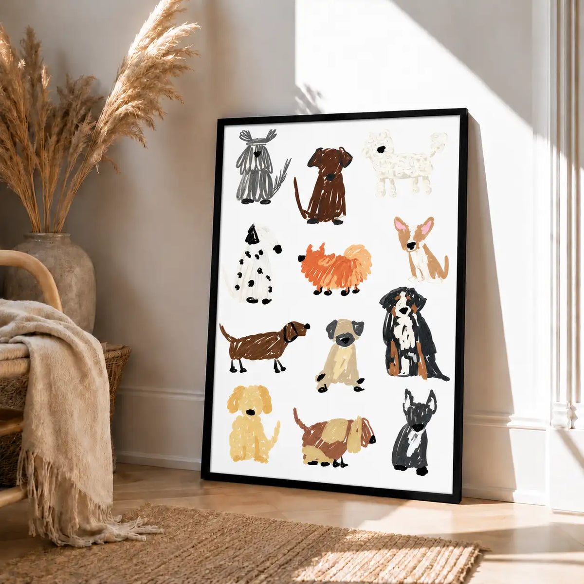 Colorful Hand-Painted Dog Breeds Pattern Wall Art 4