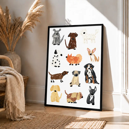 Colorful Hand-Painted Dog Breeds Pattern Wall Art 4