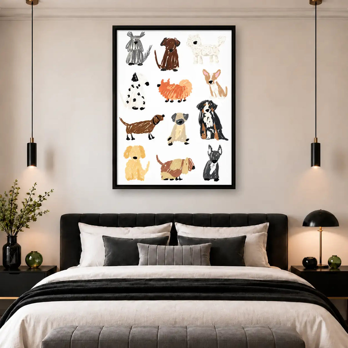 Colorful Hand-Painted Dog Breeds Pattern Wall Art 5