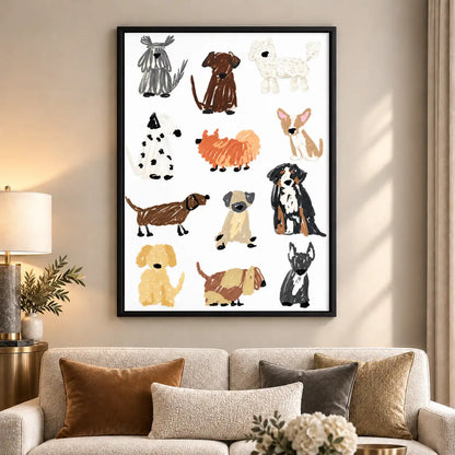 Colorful Hand-Painted Dog Breeds Pattern Wall Art 6