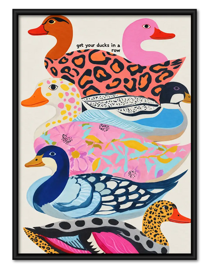 Colorful Patterned Ducks in a Row Wall Art 1