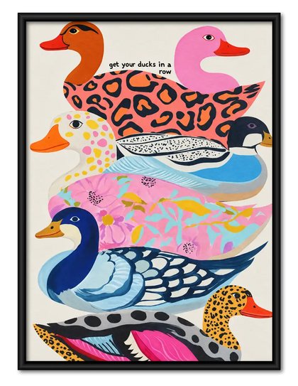 Colorful Patterned Ducks in a Row Wall Art