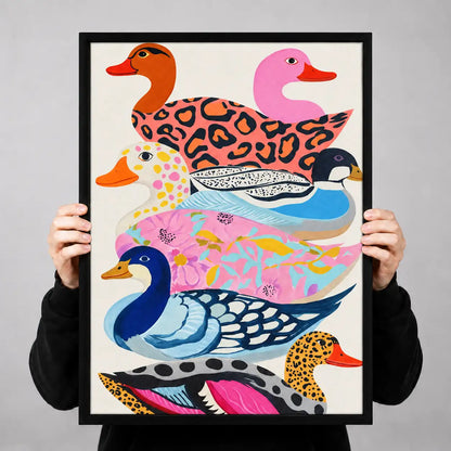 Colorful Patterned Ducks in a Row Wall Art 3
