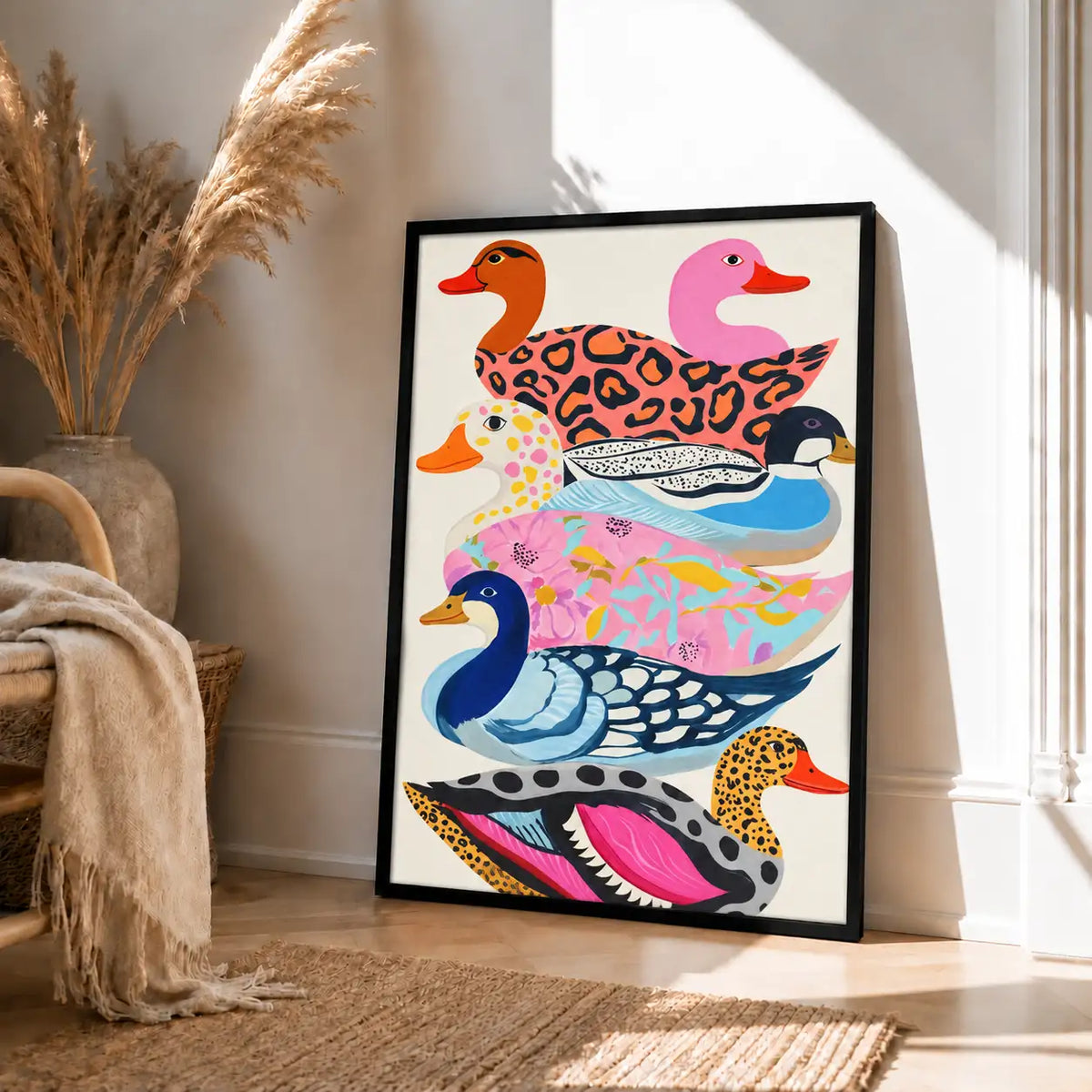 Colorful Patterned Ducks in a Row Wall Art 4