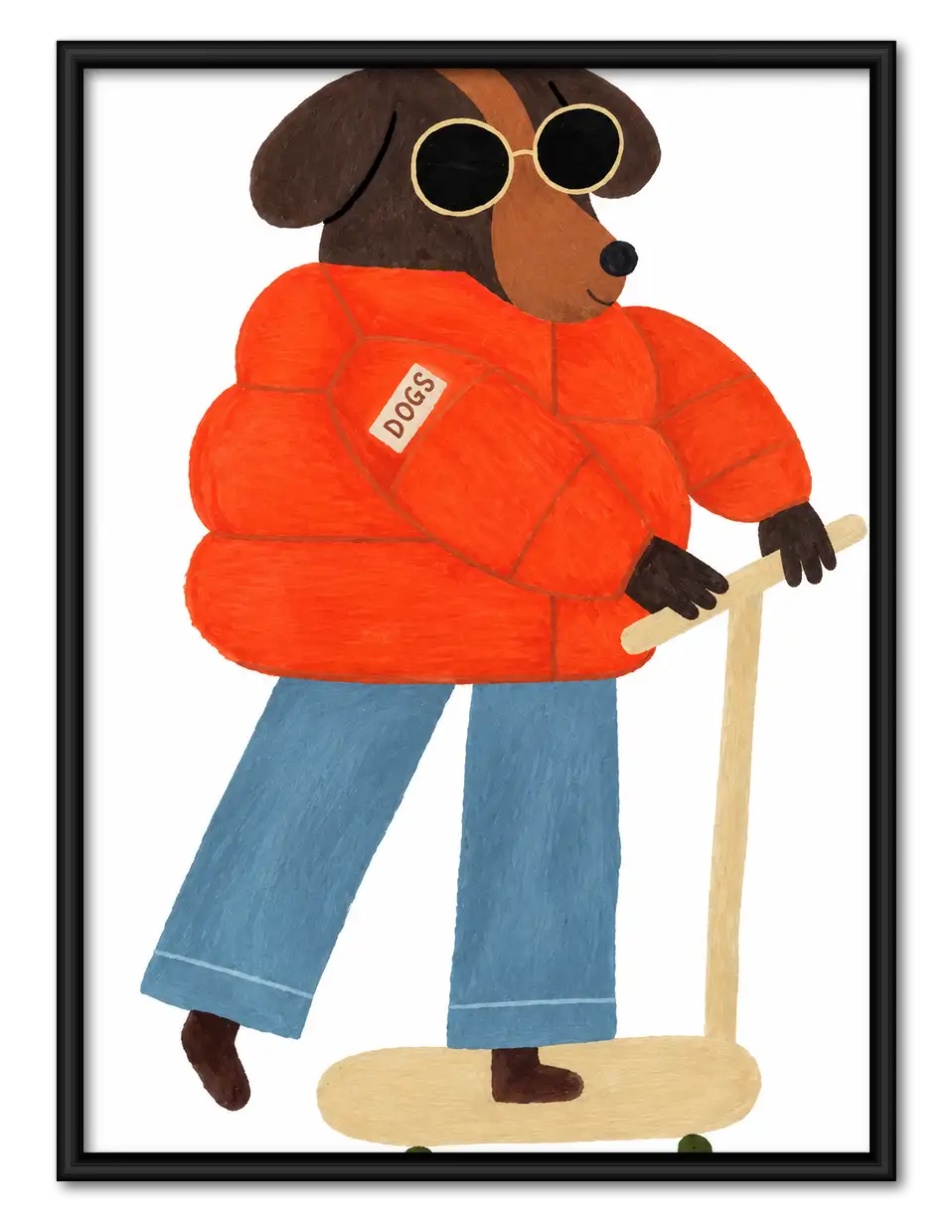 Cool Dog in Red Jacket on Skateboard Wall Art 1