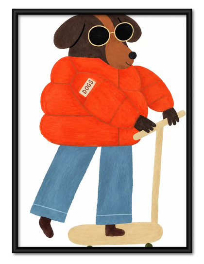 Cool Dog in Red Jacket on Skateboard Wall Art