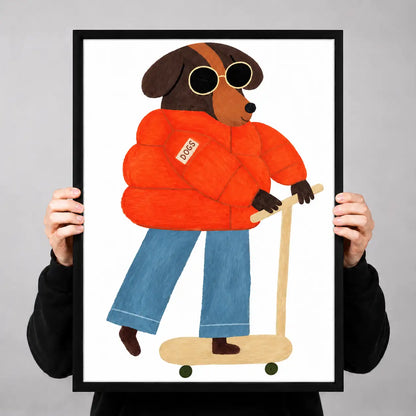 Cool Dog in Red Jacket on Skateboard Wall Art 3