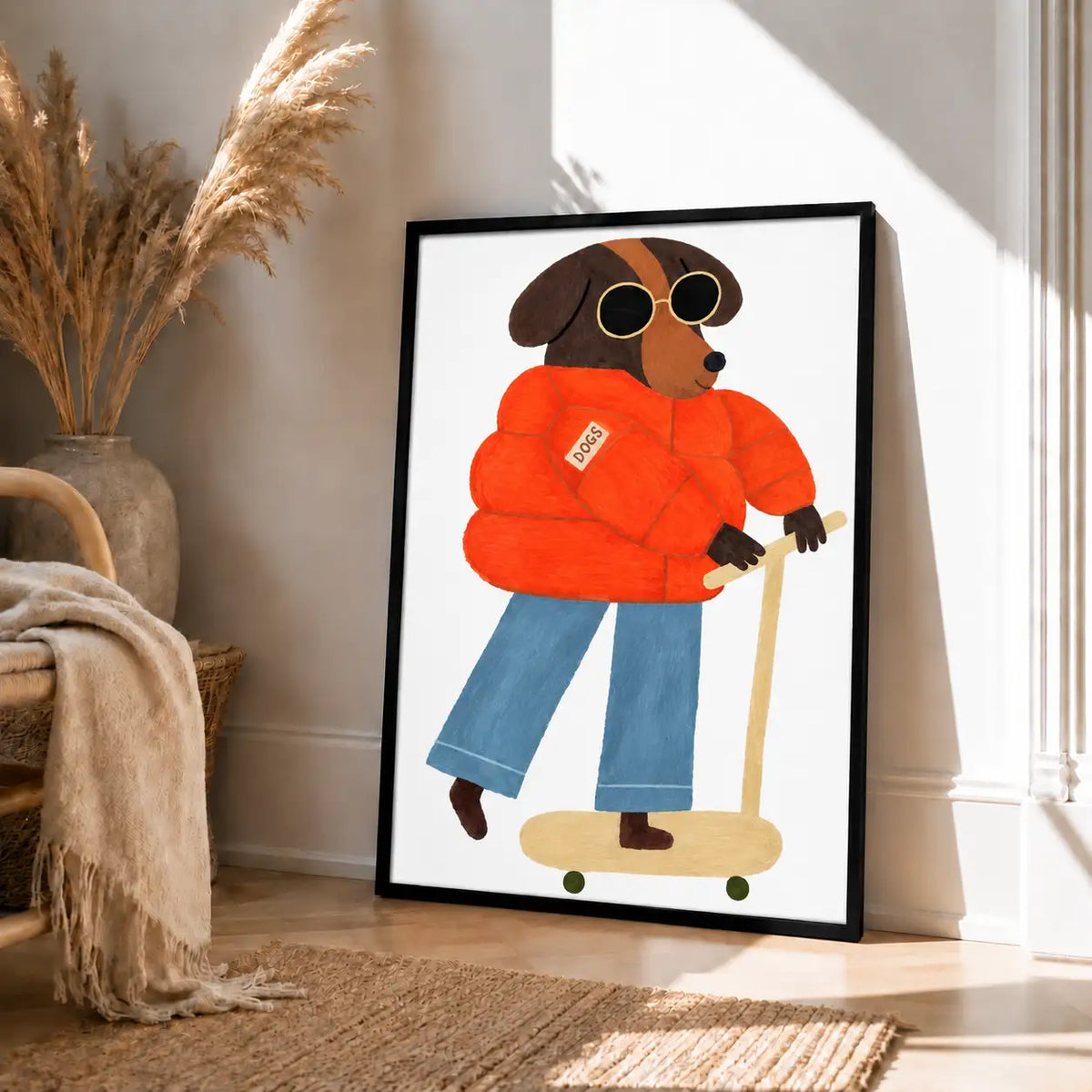 Cool Dog in Red Jacket on Skateboard Wall Art 4