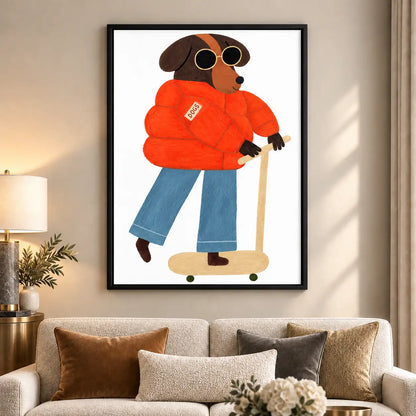 Cool Dog in Red Jacket on Skateboard Wall Art 6