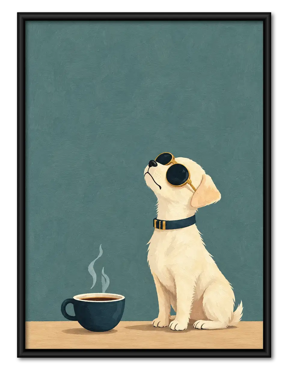 Cool Dog in Sunglasses Beside Morning Coffee Wall Art 1