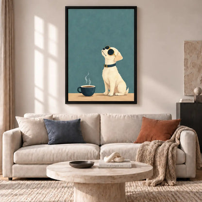Cool Dog in Sunglasses Beside Morning Coffee Wall Art 2