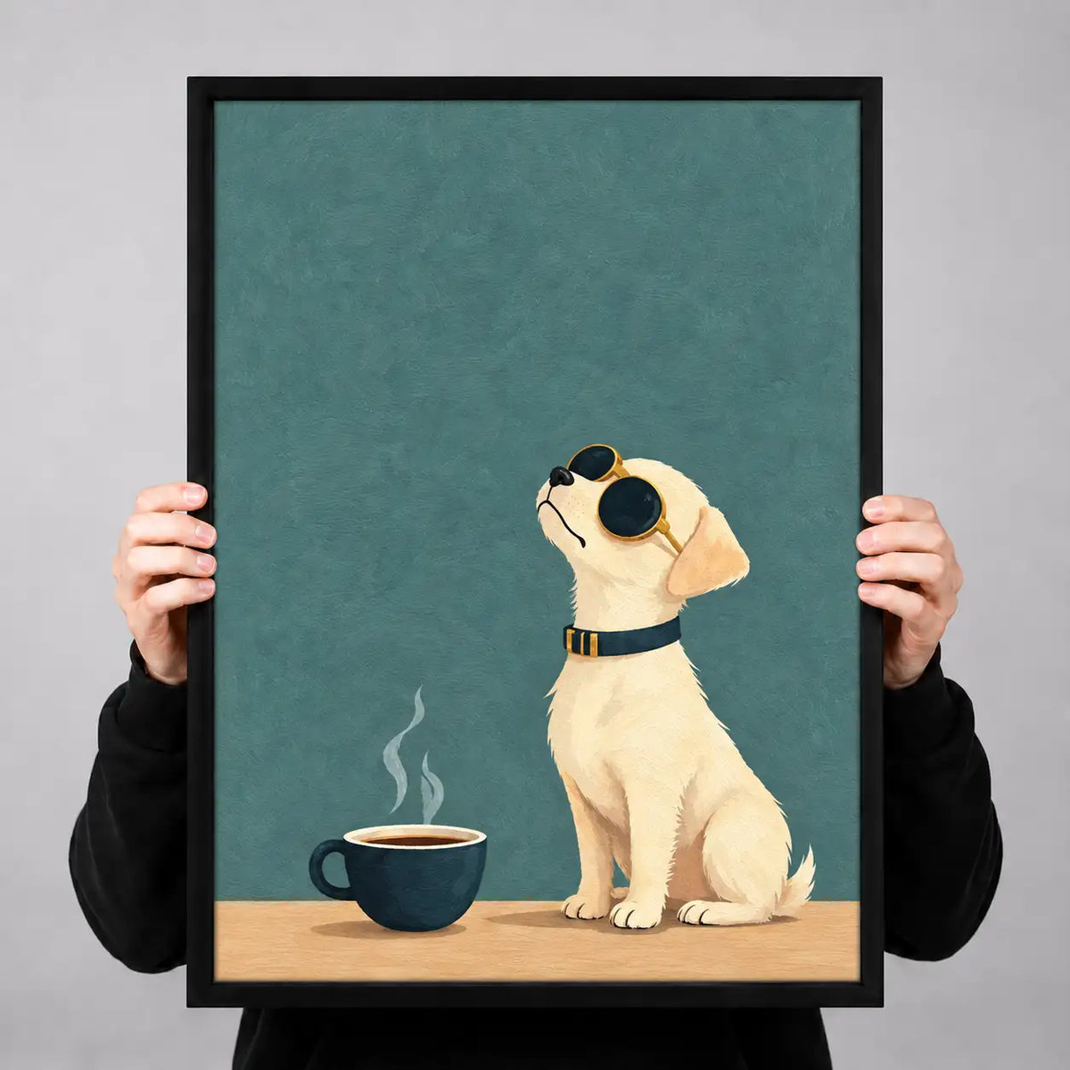 Cool Dog in Sunglasses Beside Morning Coffee Wall Art 3
